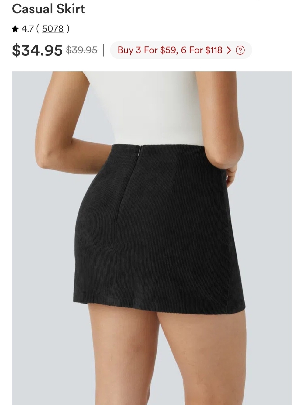 HALARA Black Corduroy Mini Skirt With Shorts Underneath